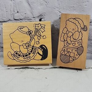 Vintage 90s Daisy Kingdom Rubber Stamps Lot Christmas‎ Kitty Cat Angel Stocking